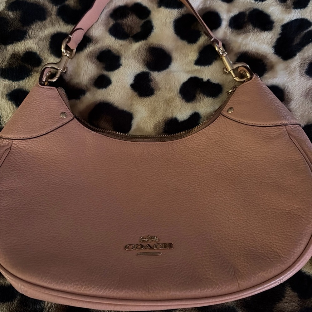 Coach Pink Pebbled Leather Shoulder Hobo with Gold Hardware no crossbody strap